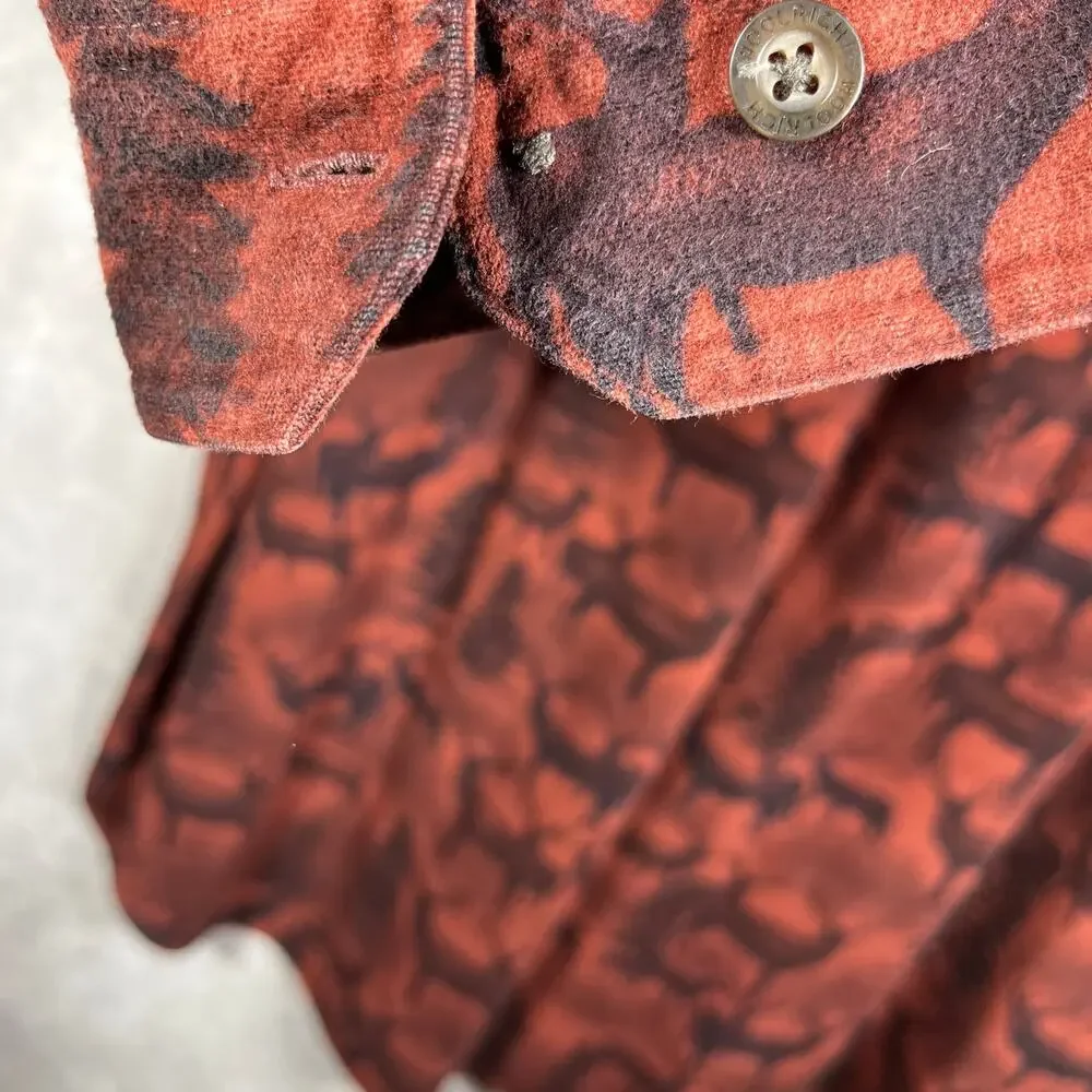 Woolrich Shirt Mens 2XLT Brown Deer Print Button Up Long Sleeves Casual Outdoors